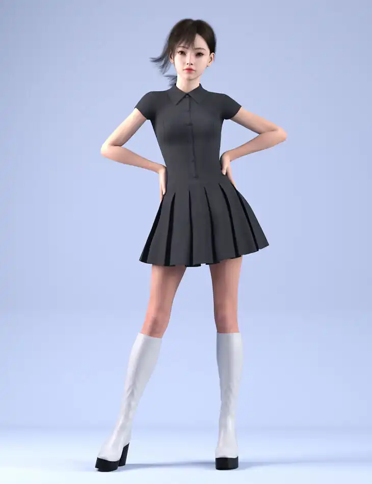 dForce HnC25 Pleated Slim Casual Dress for Genesis 9_DAZ3DDL
