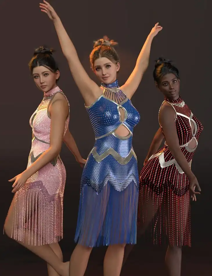 dForce MK Fringed Evening Dress for Genesis 9_DAZ3D下载站