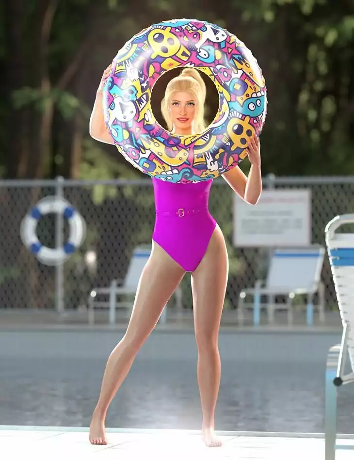 Pool Fun Poses for Genesis 9 and FPE Beach Ball and Floatie_DAZ3DDL